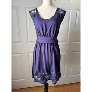 Maeve Anthropologie Purple / Navy Embroidered Mini Dress XS Boho Whimsical Fairy